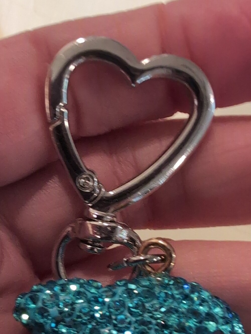 Blue Crystal Dolphin Keychain with Heart Clip - Picture 3 of 3